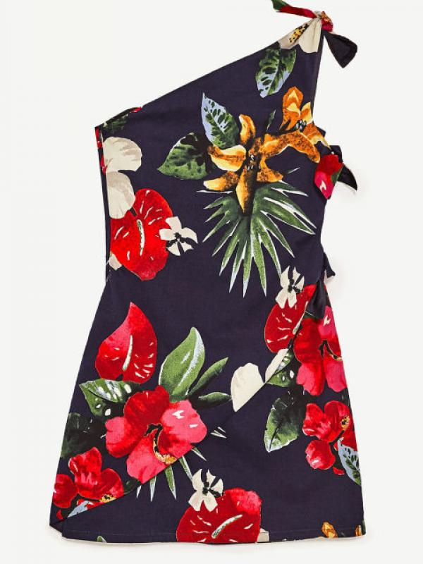Zara Printed Dress with Asymmetric Hem | via: elle.com