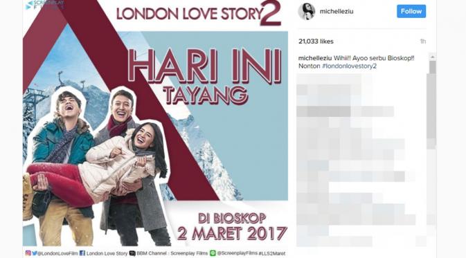 Antusiasme Michelle Ziudith menyambut perilisan film London Love Story 2. (Instagram/michelleziu)