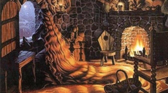 Ilsutrasi Rapunzel dalam cerita dongeng yang dituliskan Brothers Grimm (Pinterest)
