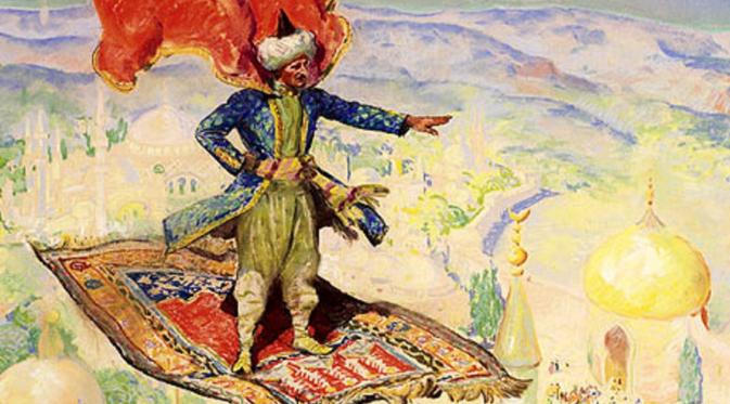 Ilustrasi Aladdin tengah naik karpet terbang (Pinterest)