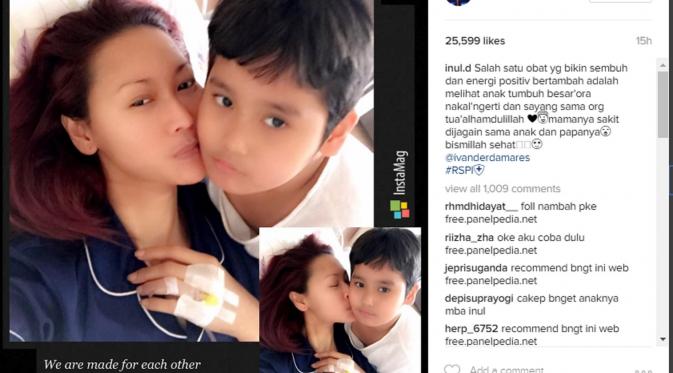 Inul Daratista kembali dirawat di rumah sakit. Ia ditemani anak dan Adam Suseno, suaminya. (Instagram @inul.d)