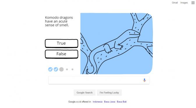 Pertanyaan pada kuis interaktif Google doodle untuk merayakan 37 tahun Taman Nasional Komodo (Liputan6.com/ Agustin Setyo W)