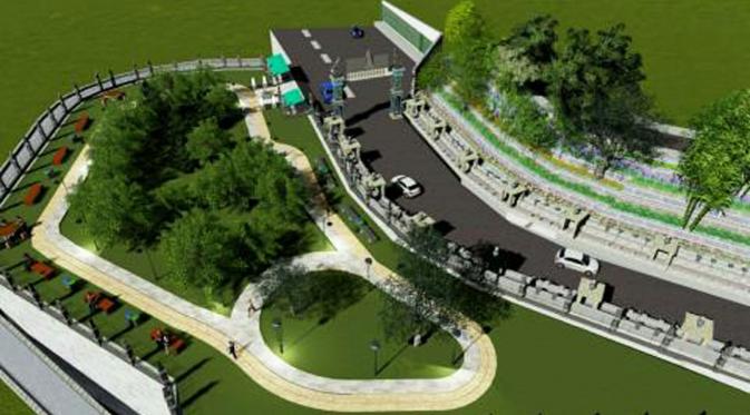 Maket Taman Tangga Cinta dan Taman Baca Ciganea yang akan dibangun di Jalan Arteri Purwakarta-Bandung. (Liputan6.com/Abramena)