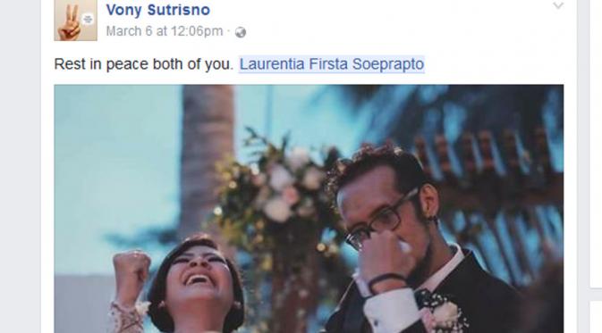Viral kisah cinta Firsta dan Mario, pasangan yang akhirnya kembali bersama di surga. (Foto: facebook)