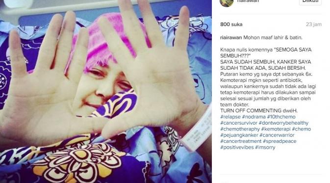 Alasan Ria Irawan jalani pengobatan kemoterapi (Foto: Instagram)