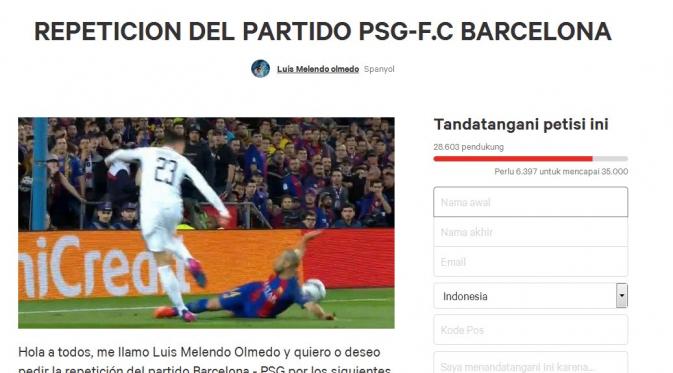 Luis Melendo membuka petisi agar laga Barcelona dan Paris Saint-Germain diulang. (Change.org)