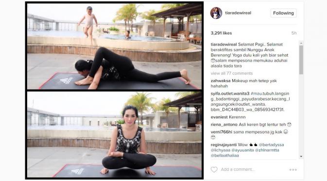 Pose yoga Tiara Dewi yang bikin takjub.