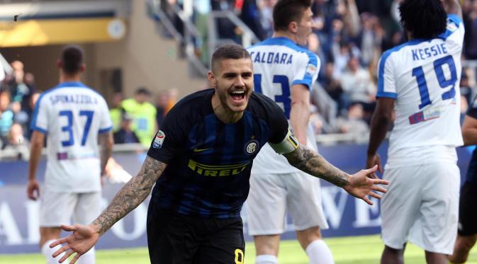 Mauro Icardi menjadi bintang kemenangan Inter Milan saat membantai Atalanta. (Matteo Bazzi/ANSA via AP)