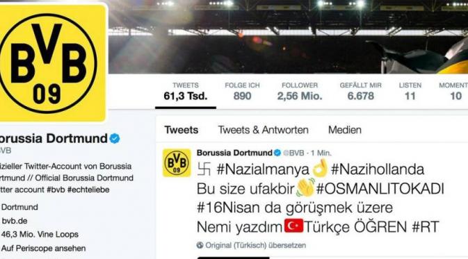 Akun Twitter Borussia Dortmund saat diretas oknum tak dikenal. (AS). 