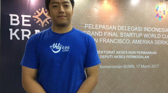 Chief Executive Officer (CEO) Ahlijasa, Jay Jawijayaningtyas di acara Pelepasan Delegasi Indonesia pada Grand Final Startup World Cup 2017, di Kementerian BUMN, Jakarta, Jumat (17/3/2017). (Liputan6.com/Andina Librianty)