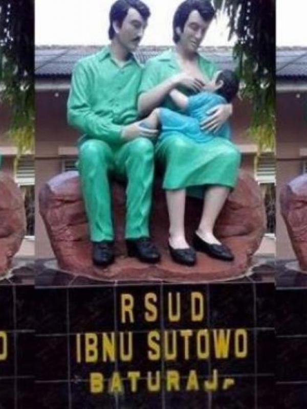 Jauh sebelum patung macan Cisewu, patung ibu lagi menyusui ini terlebih dulu dibully netizen. Ibu yang lagi menyusui kok mirip laki-laki ya? (Foto: Facebook)