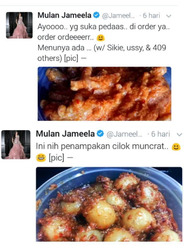 Panganan cilok muncrat yang tengah dijual oleh Mulan Jameela. (Twitter)