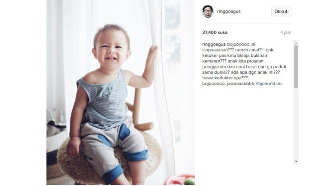 Ringgo Agus Rahman kaget lihat anaknya tersenyum (Foto: Instagram)