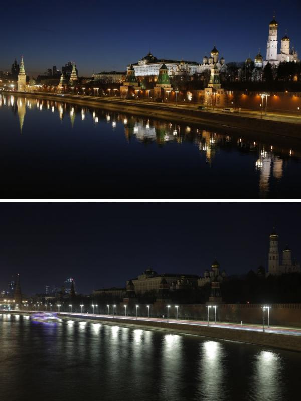 Kremlin, Moscow, Rusia saat Earth Hour. (Maxim Shemetov/Reuters)