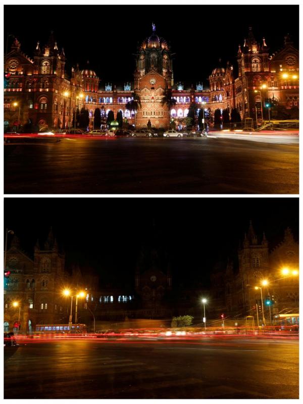 Chhatrapati Shivaji Terminus, Mumbai, India saat Earth Hour. (Shailesh Andrade/Reuters)