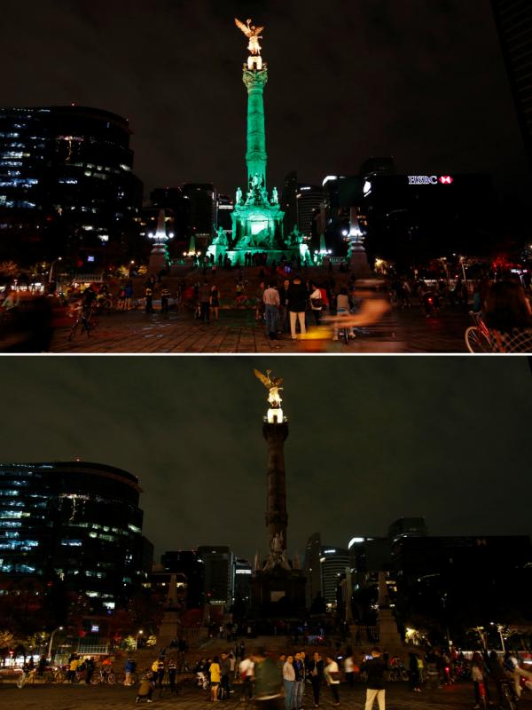 Angel de la Independencia, Mexico City saat Earth Hour. (Ginnette Riquelme/Reuters)