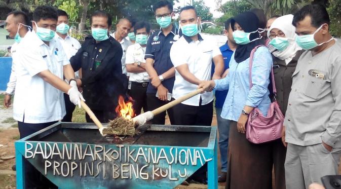 BNN Provinsi Bengkulu melakukan pemusnahan barang bukti narkoba yang didapat selama bulan Maret 2017 (Liputan6.com/Yuliardi Hardjo)