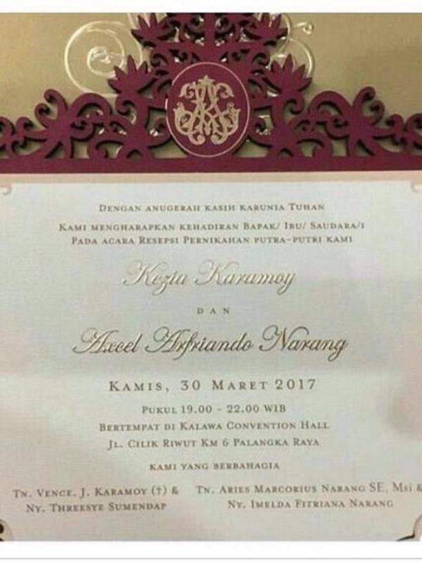 Undangan resepsi pernikahan Kezia Karamoy dan Axcel Narang (Syaiful Bahri/Bintang.com)