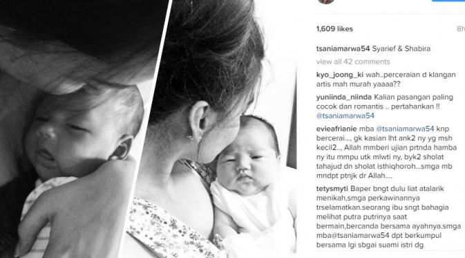 Tsania Marwa mengunggah foto sedang menggendong kedua anaknya (Instagram/@tsaniamarwa54)