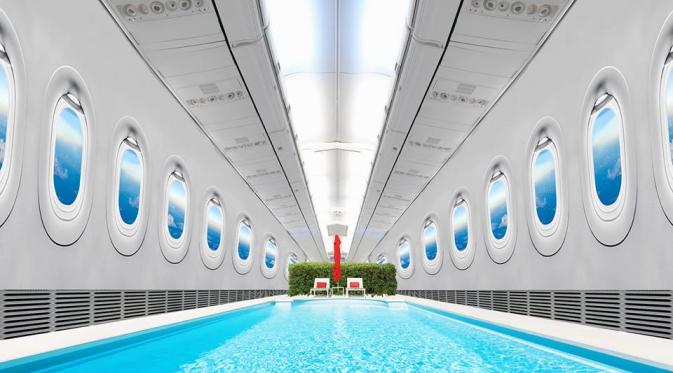 Penampakan kolam renang di kabin pesawat Emirates (Twitter/@emirates)