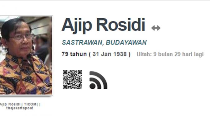 Profil Ajip Rosidi, calon suami Nani Wijaya, sudah dikenal di dalam dan luar negeri dalam bidang sastra. (tokohindonesia.com)