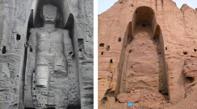 Dua patung terbesar di Lembah Bamiyan hancur karena ulah Tentara Taliban pada Maret 2001. Kini tidak ada lagi bagian patung yang bisa diselamatkan. (Foto : Muhammadi Reza Ghulam/UNESCO Kabul)