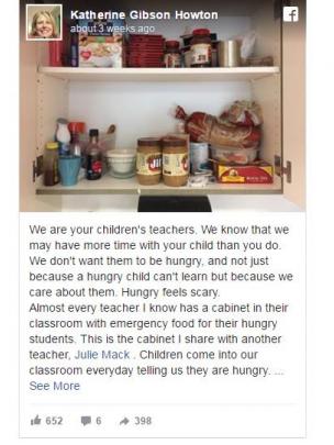 Seorang guru dari Amerika Serikat, Katherine Gibson, menyediakan makanan bagi muridnya yang kelaparan sebelum belajar. (Foto: Facebook/ Katherine Gobson)