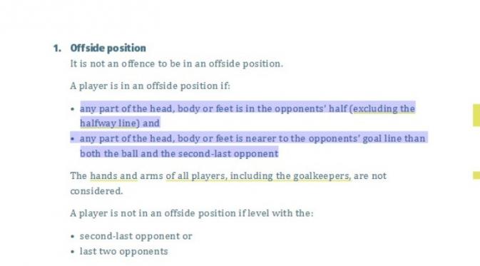 Aturan offside pada FIFA laws of the game 2016-2017. (dok. FIFA.com)