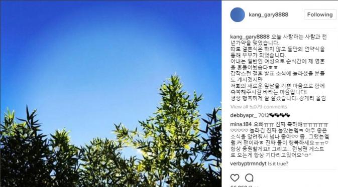 Kang Gary umumkan pernikahannya lewat media sosial. (Instagram/kang_gary8888)