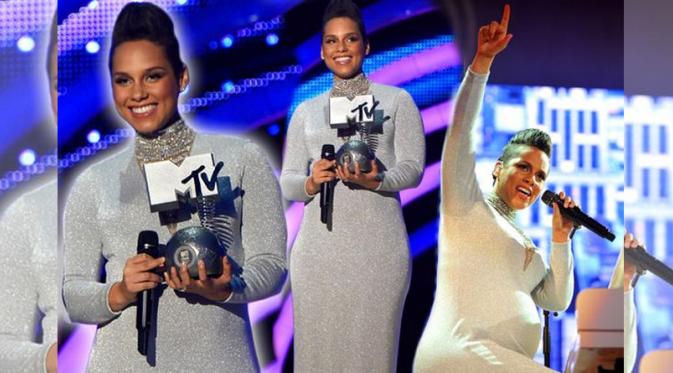 Meski perutnya semakin besar, Alicia Keys tetap tampil menakjubkan di ajang penghargaan MTV EMA 2014. (sumber: Mirror.co.uk)