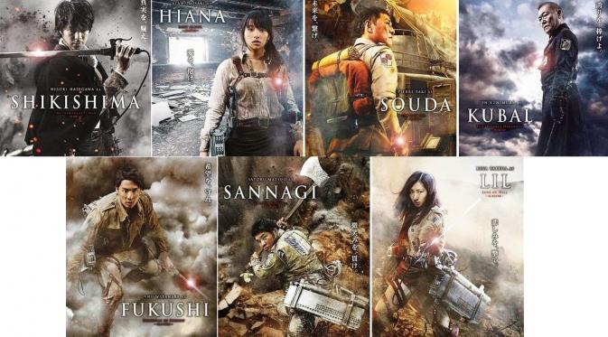 Versi film Attack on Titan telah menampilkan nama pemain serta kostum yang dikenakan. Beberapa bintang memainkan karakter baru.