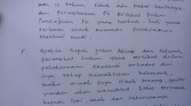 Surat Ancaman Terpidana Mati Zainal Abidin Hantui Jaksa. (Liputan6.com/Oscar Ferry)