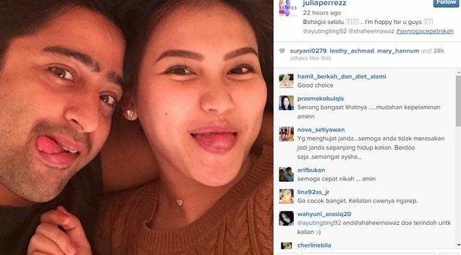 Julia Perez mengucapkan selamat melihat kebahagiaan Ayu Ting Ting dan Shaheer Sheikh. (foto: instagram.com/juliaperrezz)