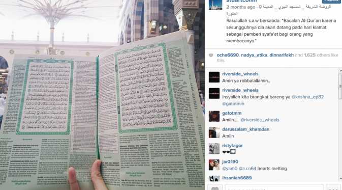 Stuart Collin jago membaca Al Quran, ia menggahnya di laman instgram miliknya. (Foto: Instagram @stuartcollin)