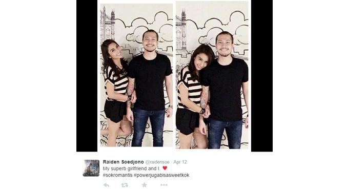 Tyas Mirasih dan pacar barunya bernama Raiden. (foto: twitter.com/@raidensoe)