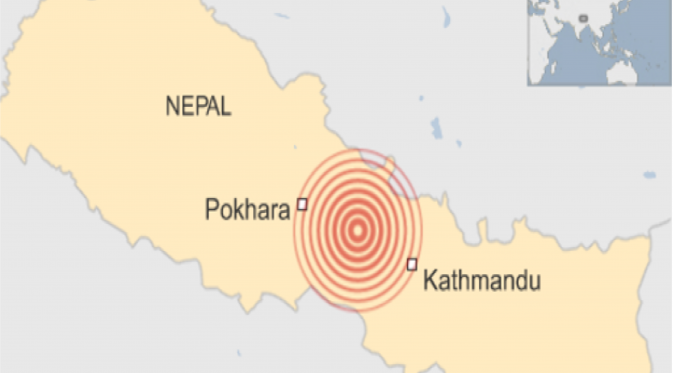 Lokasi gempa 7,9 SR di Nepal. (BBC)