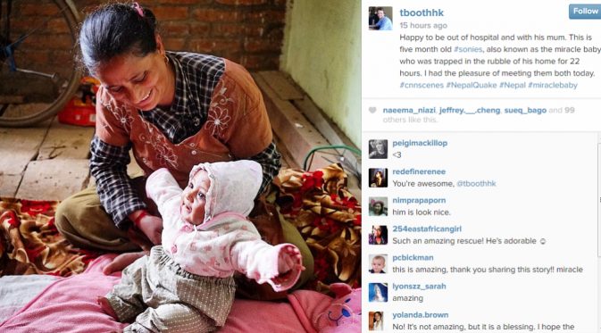 Bayi ajaib Nepal, selamat setelah 22 jam terkubur puing (Instagram @tboothhk)