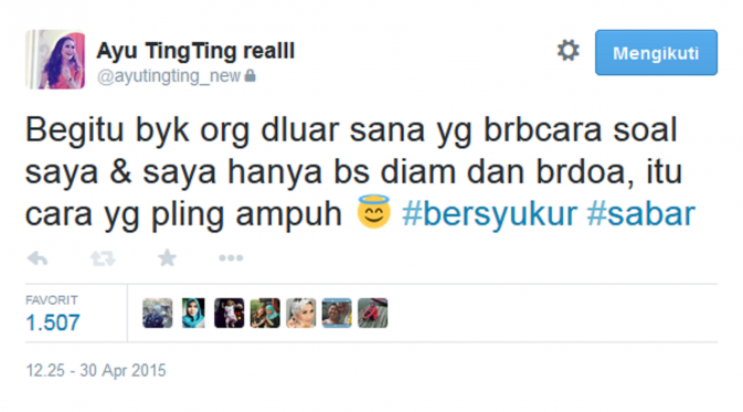 Inilah laman twitter Ayu Ting Ting (Twitter @‏ayutingting_new)