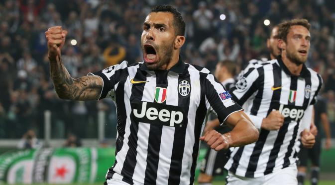 Carlos Tevez selebrasi gol kedua Juventus lawan Real Madrid (Reuters / Stefano Rellandini)