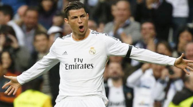 Foto Cristiano Ronaldo selebrasi gol di ajang Liga Champions 2015