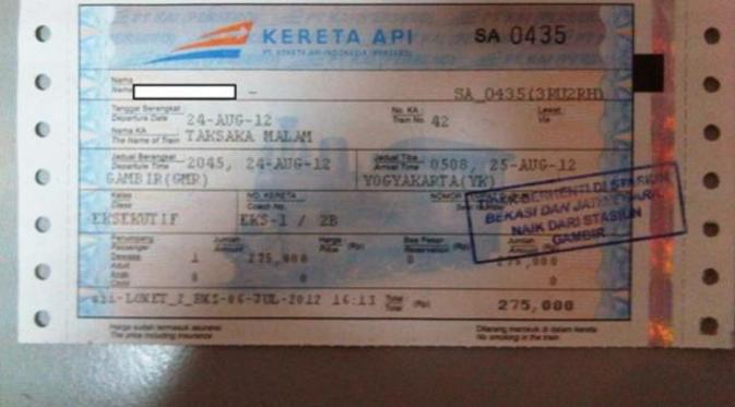 Tiket kereta pada tahun 2011- sekarang (Via: timlo.net)