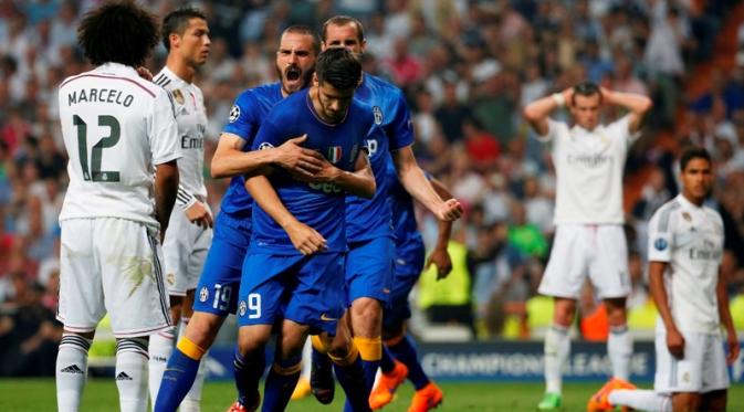 Alvaro Morata merayakan golnya ke gawang Real Madrid. (Reuters / Sergio Perez)