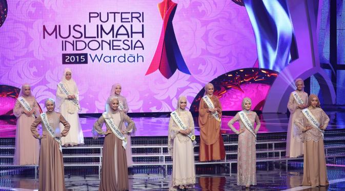 Puteri Muslimah Indonesia 2015 merupakan sebuah ajang yang menampilkan para muslimah berhijab untuk tampil dan menunukan bakat serta kemampuan yang dimiliki dalam berbagai bidang. (Galih W.Satria/Bintang.com)