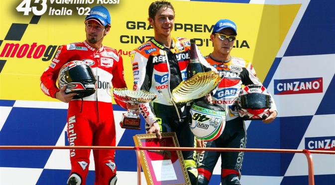 Momen kemenangan Valentino Rossi di tahun 2002