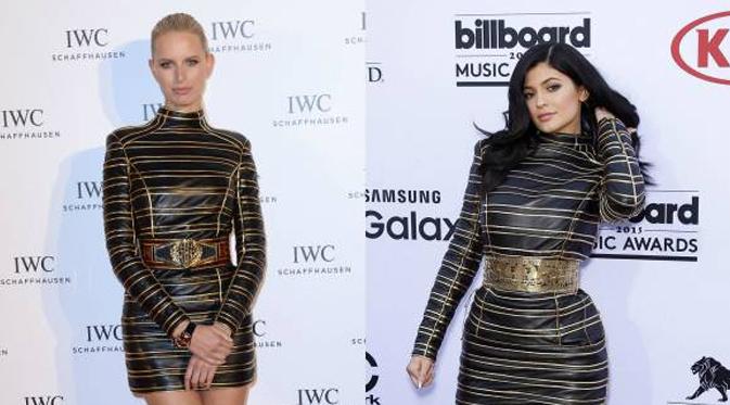 Dress Kylie Jenner yang kembar dengan Karolina Kurkova saat ia menghadiri acara Billboard Music Awards 2015. (via perezhilton.com)