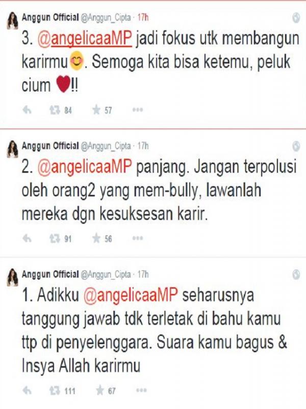 Tweet dukungan Anggun C. Sasmi untuk Angel Pieters (via twitter.com/anggun_cipta)