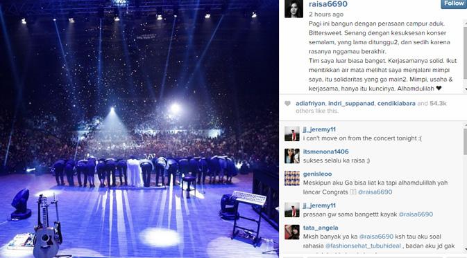 Raisa mengungkapkan perasaan bahagia di media sosial usai menggelar konser tunggal. (foto: instagram.com/raisa6690)