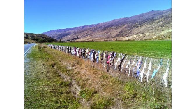 Ingin berwisata mengunjungi pagar kawat yang dipenuhi dengan bra? Temukan di Selandia Baru.