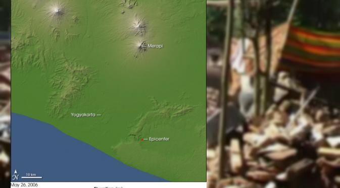 Gempa Yogyakarta 2006 erupsi Merapi (NASA)