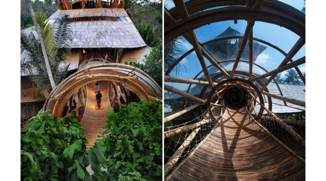Rumah besar ini dibangun dengan menggunakan bambu sebagai material utama.